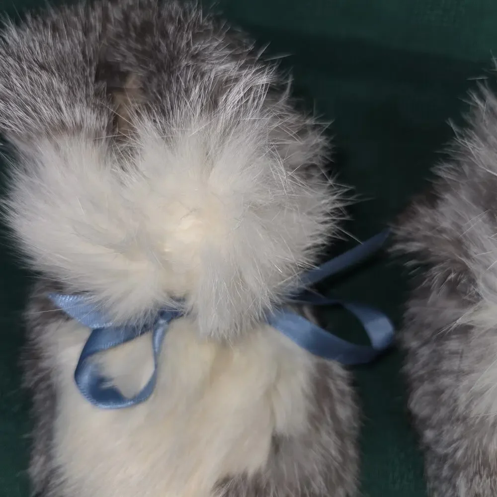 Rabbit Fur Kids Slippers Moccasins Vintage 6